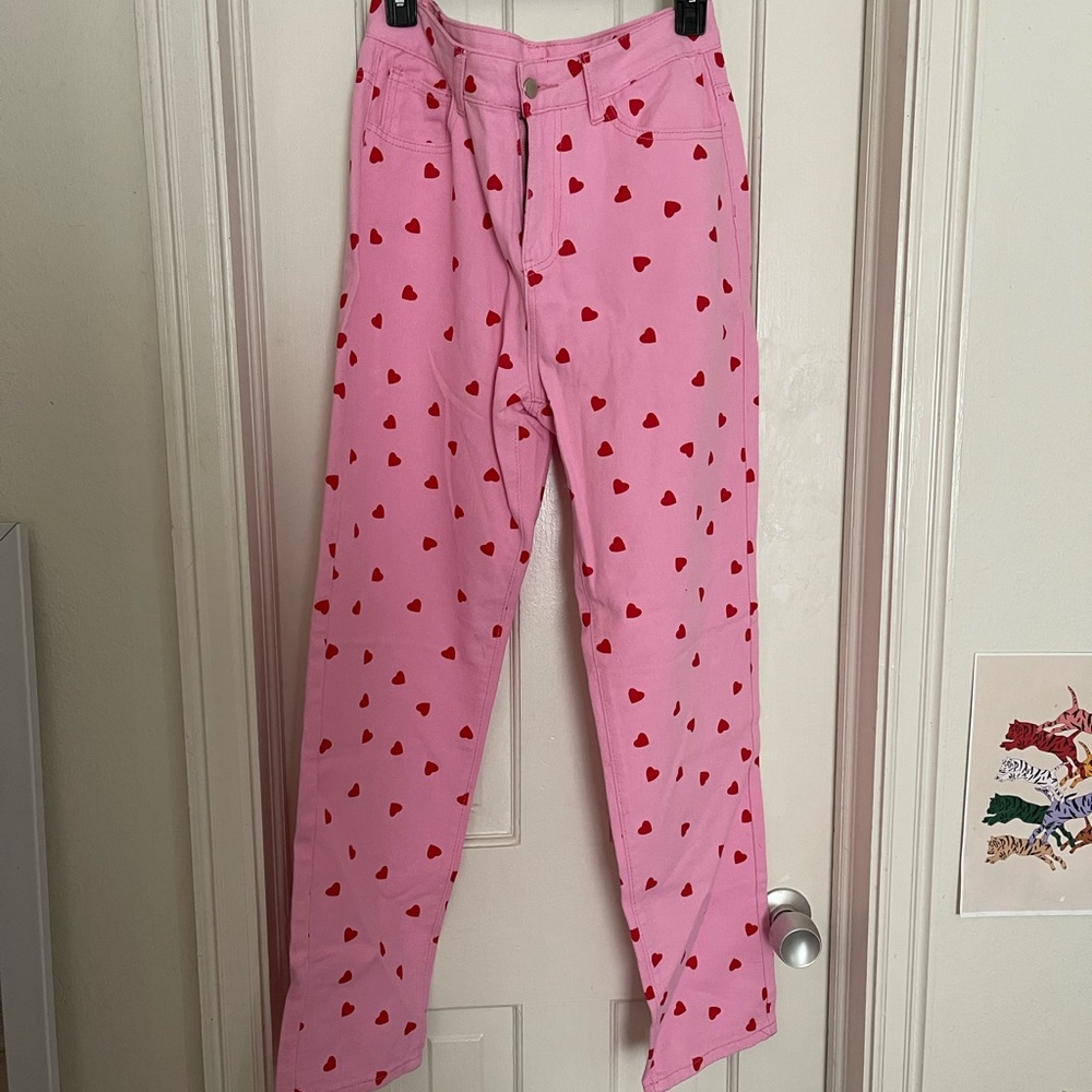 Heart Print Straight Leg Jeans